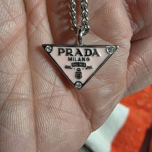 Upcycled Prada Pink Zipper Pull Into A Silver Pendant Necklace